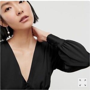 J Crew NEW Womens Black Satin V Neck Button Front Top Blouse